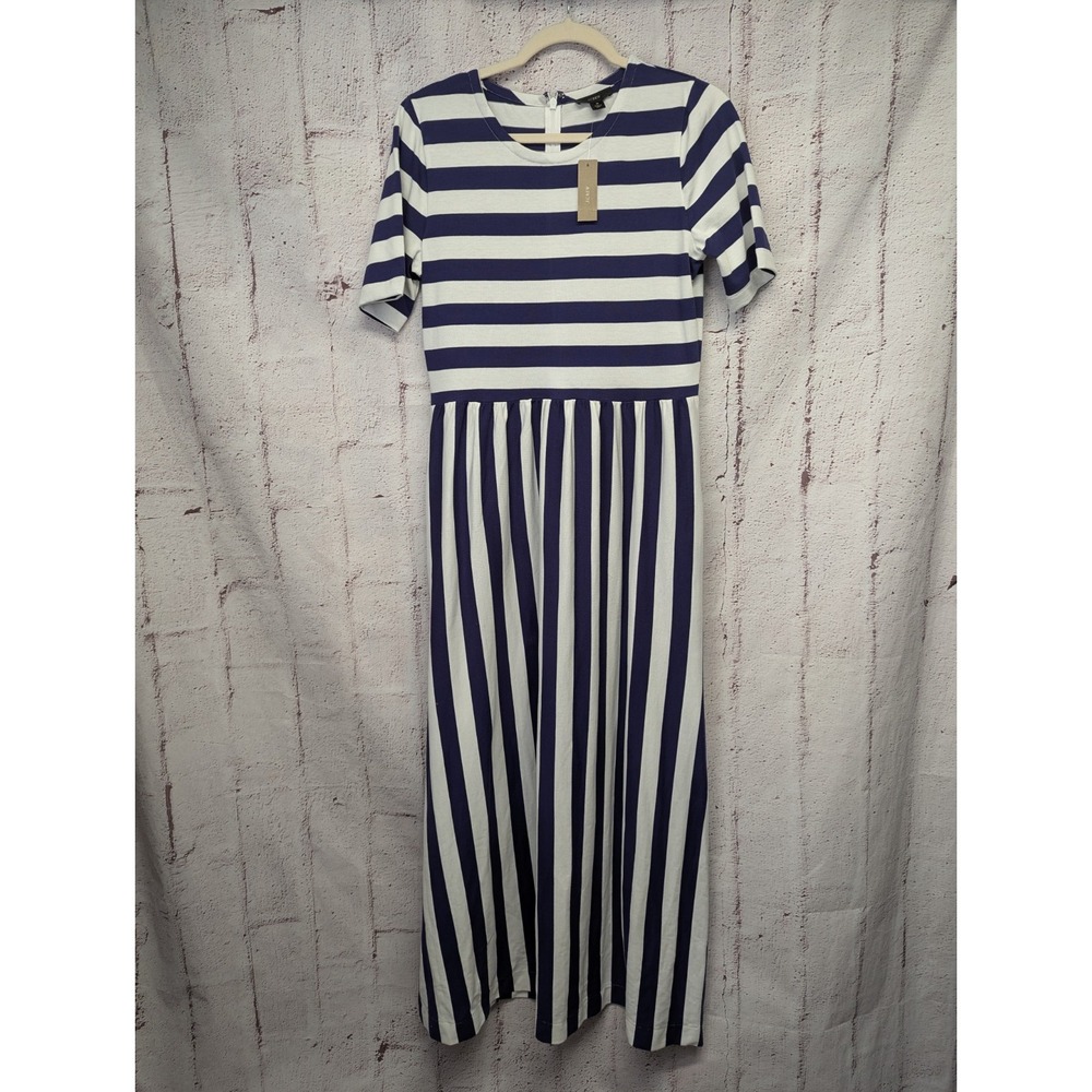 J. Crew‎ Rugby Striped Midi Maxi Cotton Dress W Pockets Sz 6 NWT - Picture 2 of 10